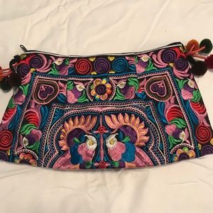 Multicolor Batik Floral embroidery purse bag